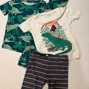Dinosaur Tee & Pajama Set - Green, White, Charcoal